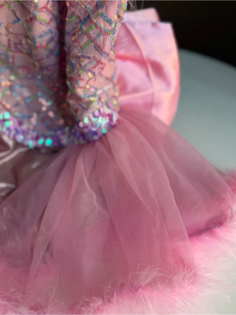 A Wish Come True Girls Dance Costume Size IMC Pink Sequin Tutu Dress Large Bow
